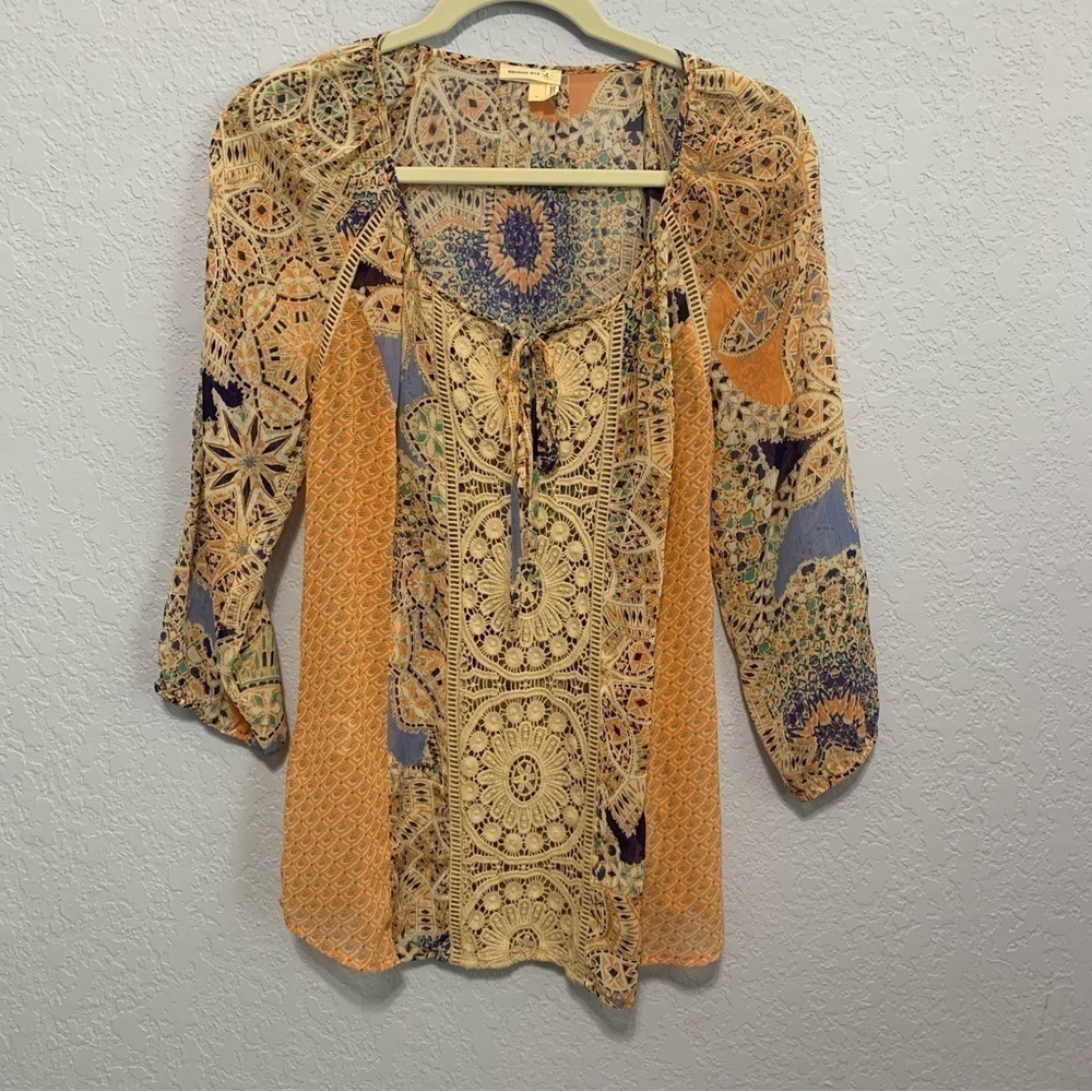 Anthropologie Meadow Rue Roselle Sheer Crochet Boho Top
